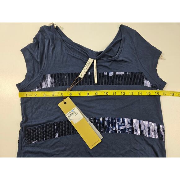 NWT new Kische made in turkey sz S navy blue sequin flashy Glam top short sleeve - Picture 5 of 6